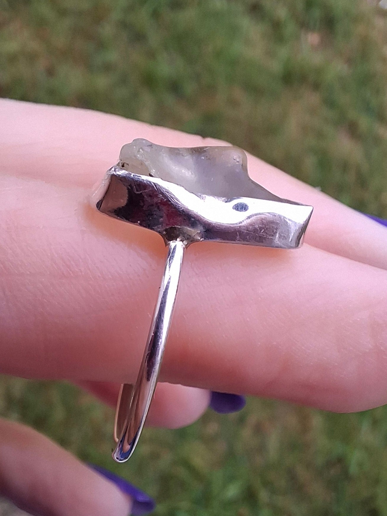 Libyan Desert Glass Ring, size large Q, 925 Silver, Tektite (Ref: LR36)