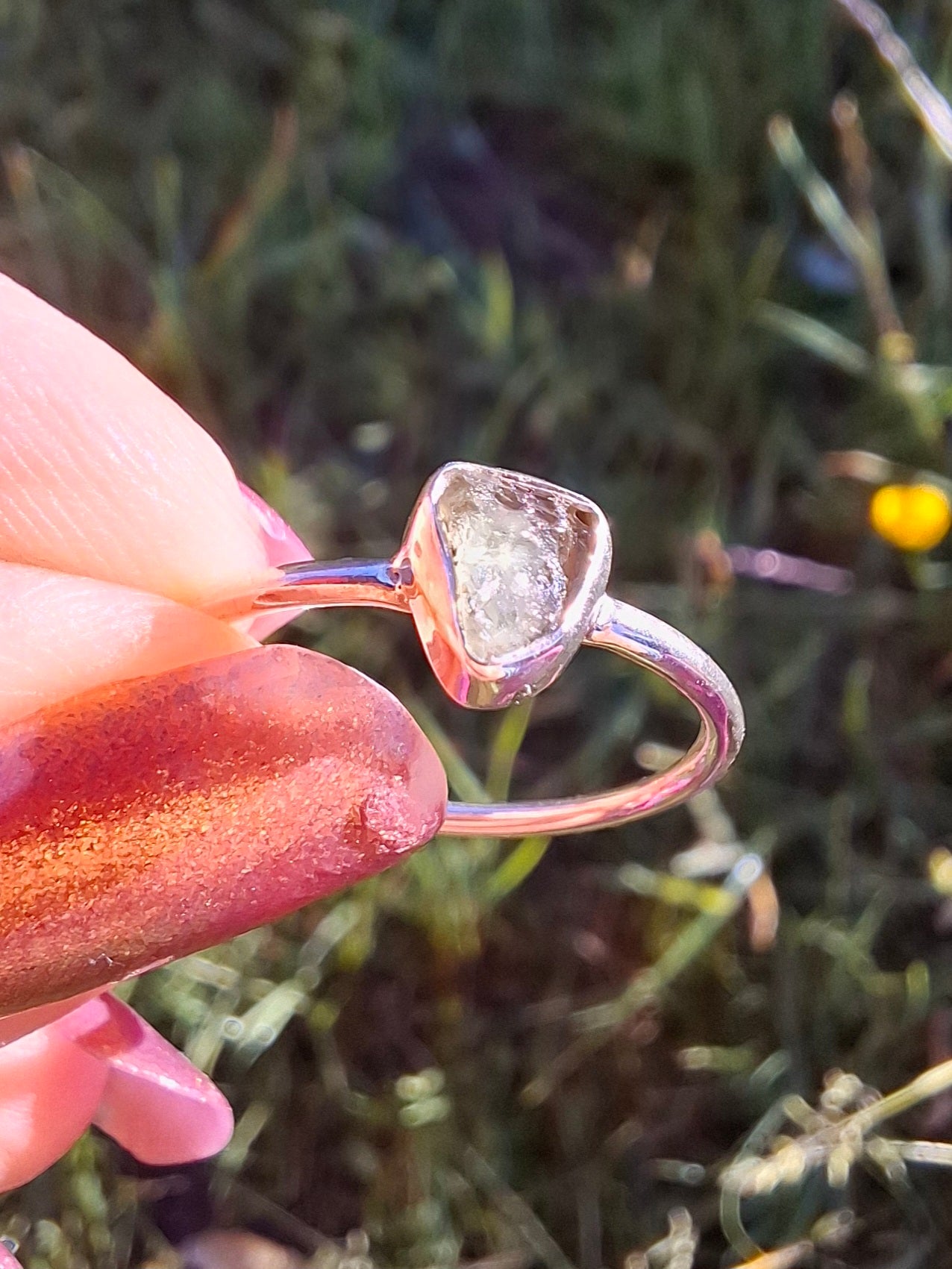 Moldavite Ring, size large L/small M, 925 Silver, Tektite (Ref: R50)
