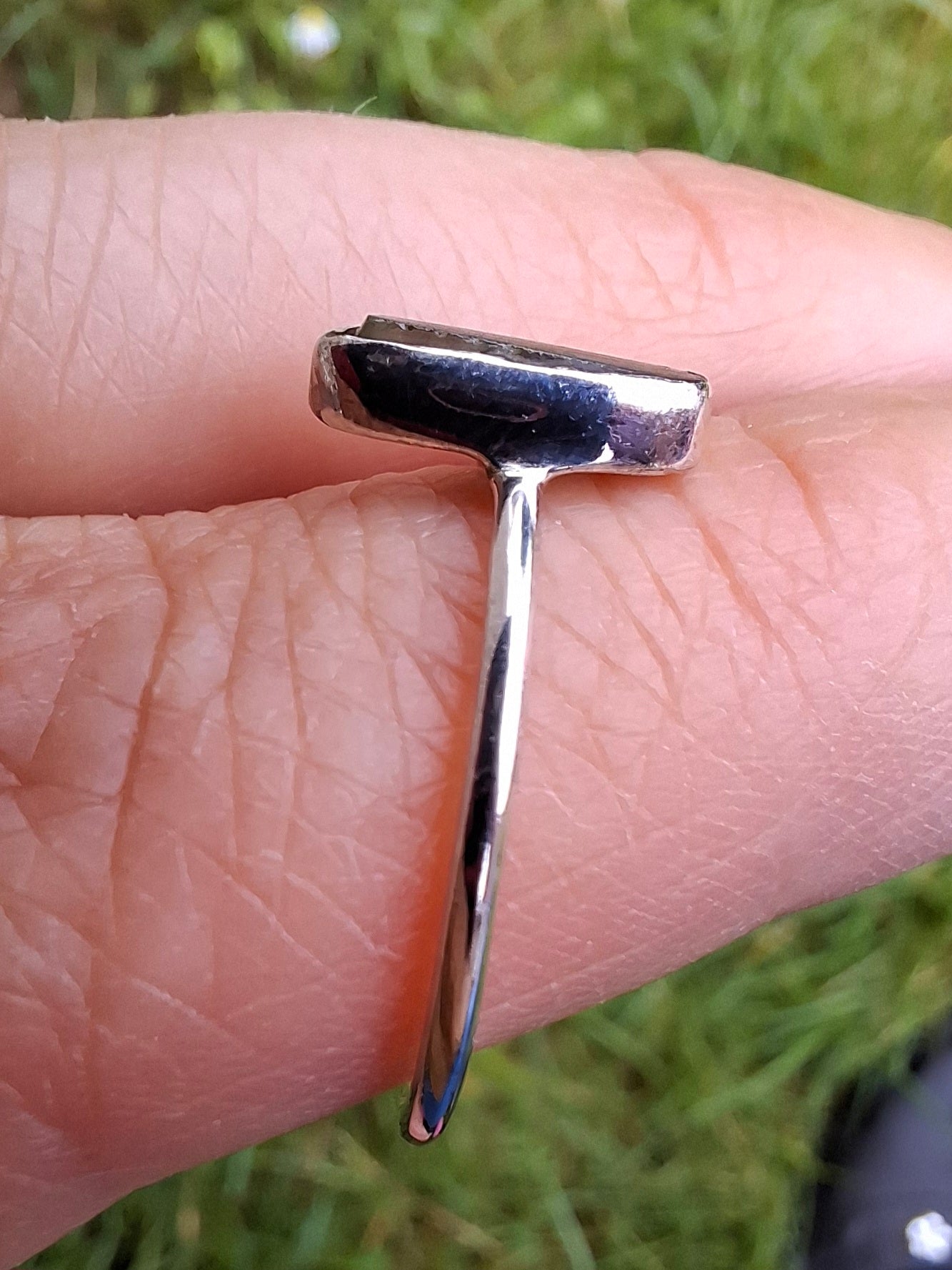 Moldavite Ring, size large Q, 925 Silver, Tektite (Ref: R47)