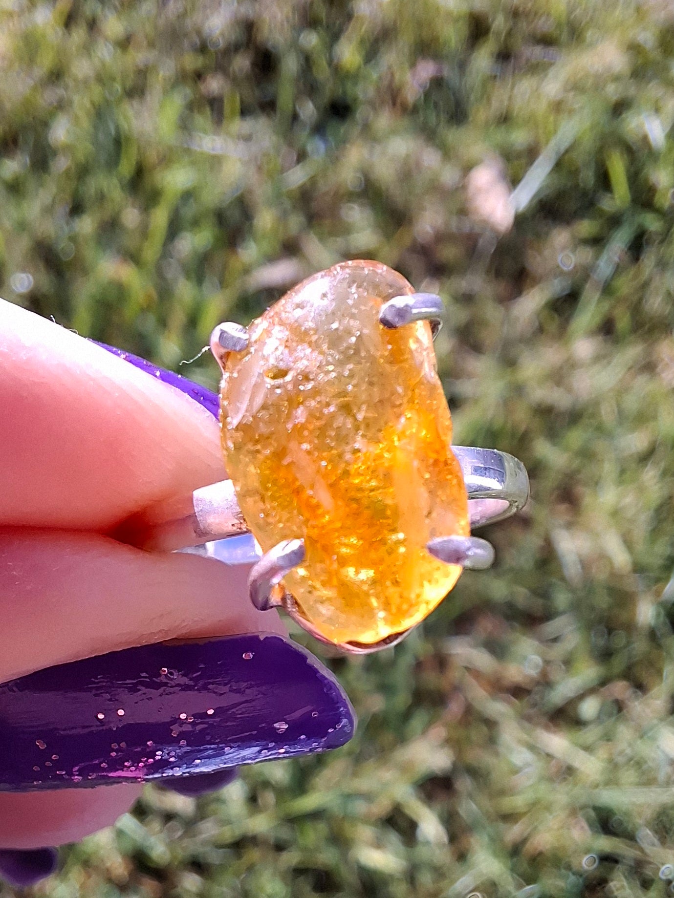 Baltic Amber Ring, size large L/small M, 925 Silver, Fossil (Ref: AR4)