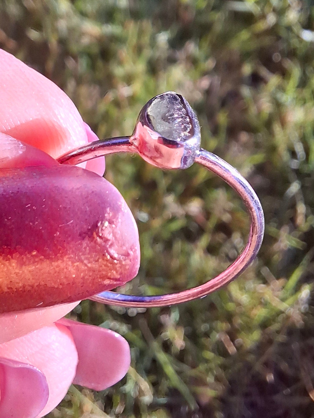 Moldavite Ring, size small T, 925 Silver, Tektite (Ref: R69)