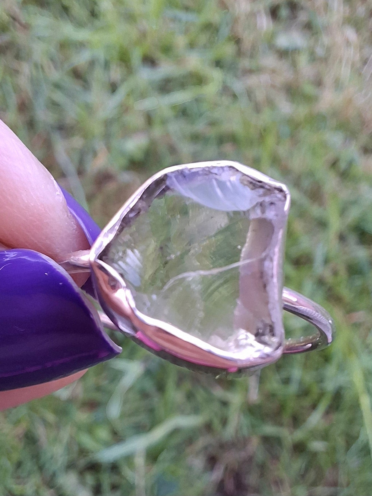 Libyan Desert Glass Ring, size large V, 925 Silver, Tektite (Ref: LR54)