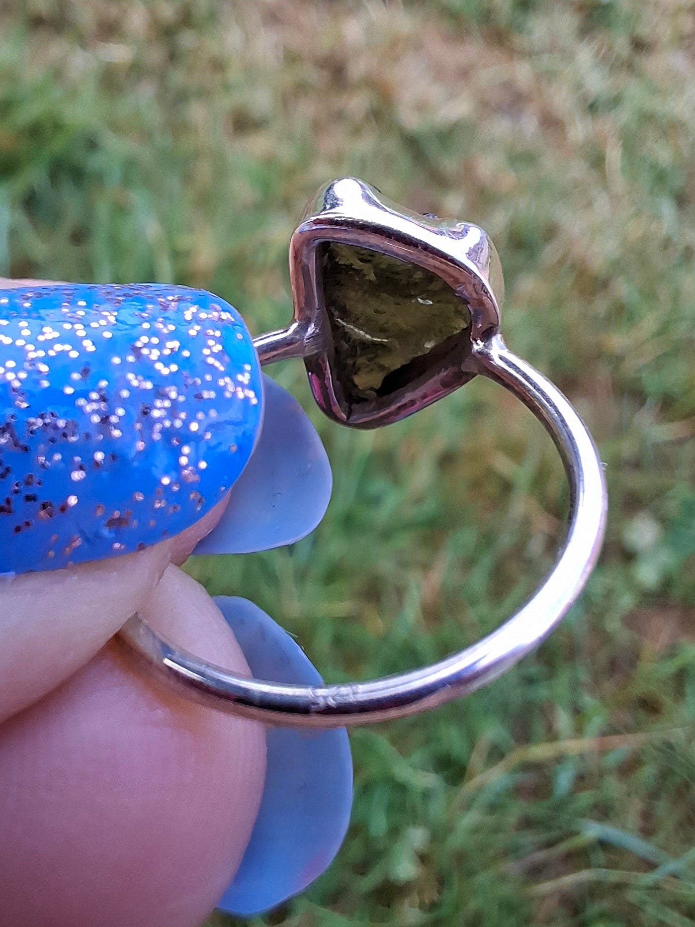 Moldavite Ring, size large M, 925 Silver, Tektite (Ref: R23)