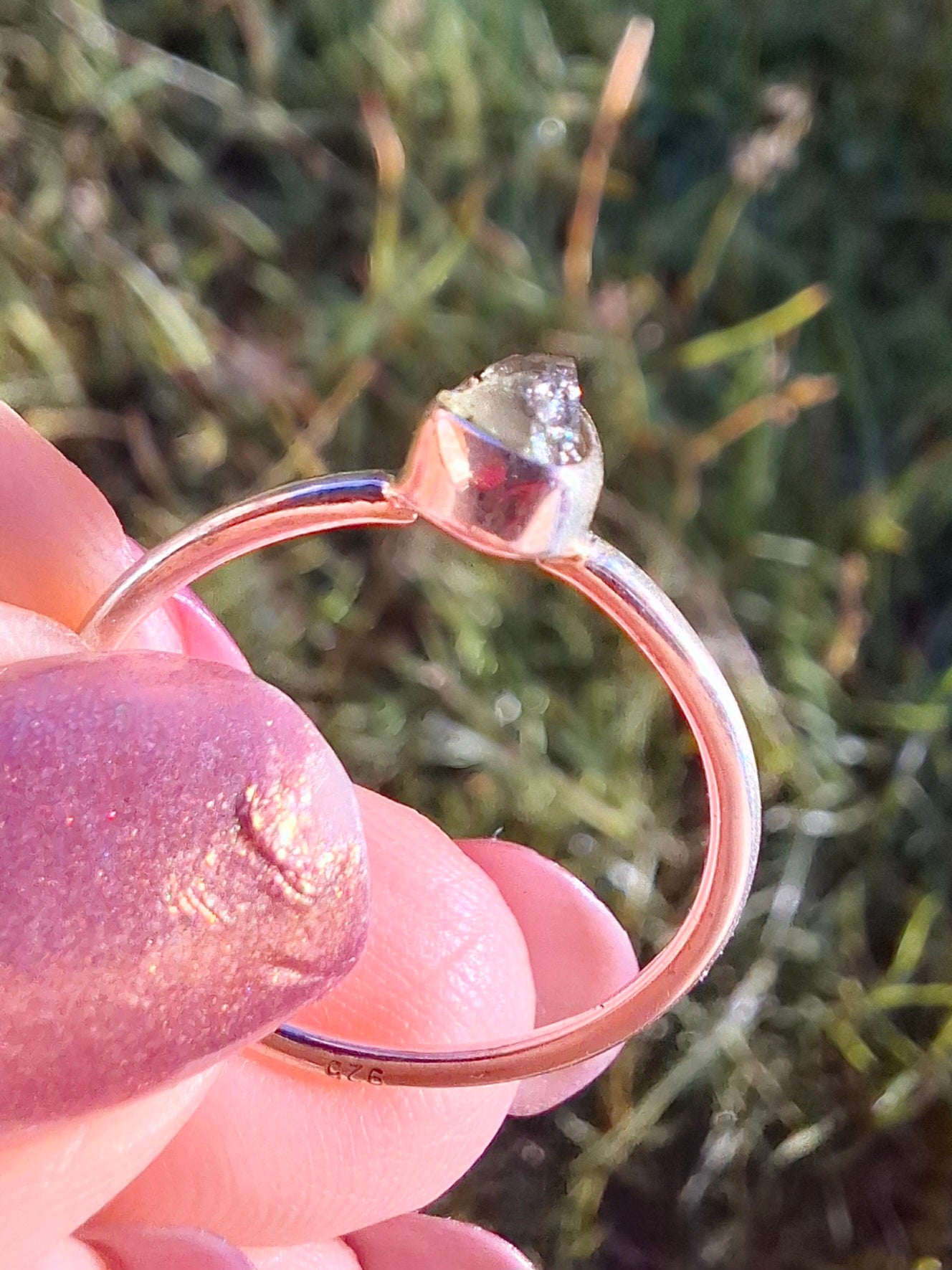 Moldavite Ring, size large M, 925 Silver, Tektite (Ref: R51)
