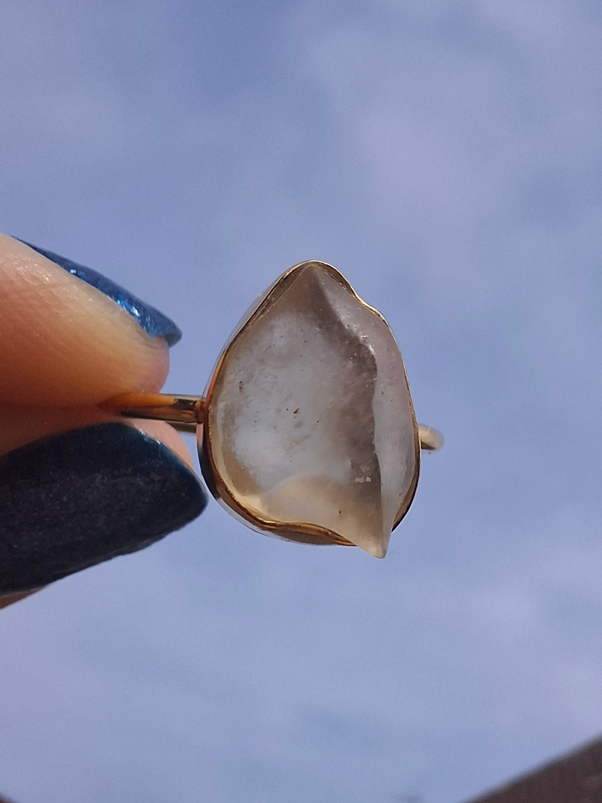 Libyan Desert Glass Ring, 14K GOLD Plated, size small O, Tektite (Ref: LR74)