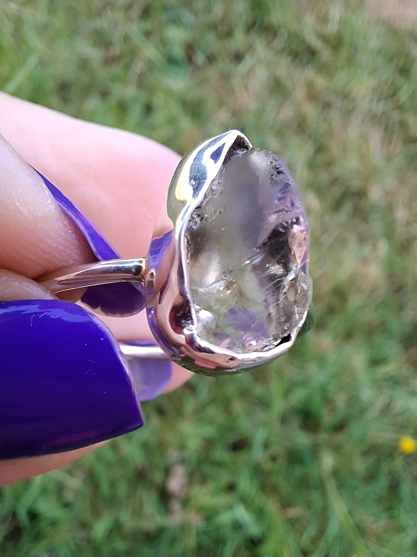 Libyan Desert Glass Ring, size large V, 925 Silver, Tektite (Ref: LR57)