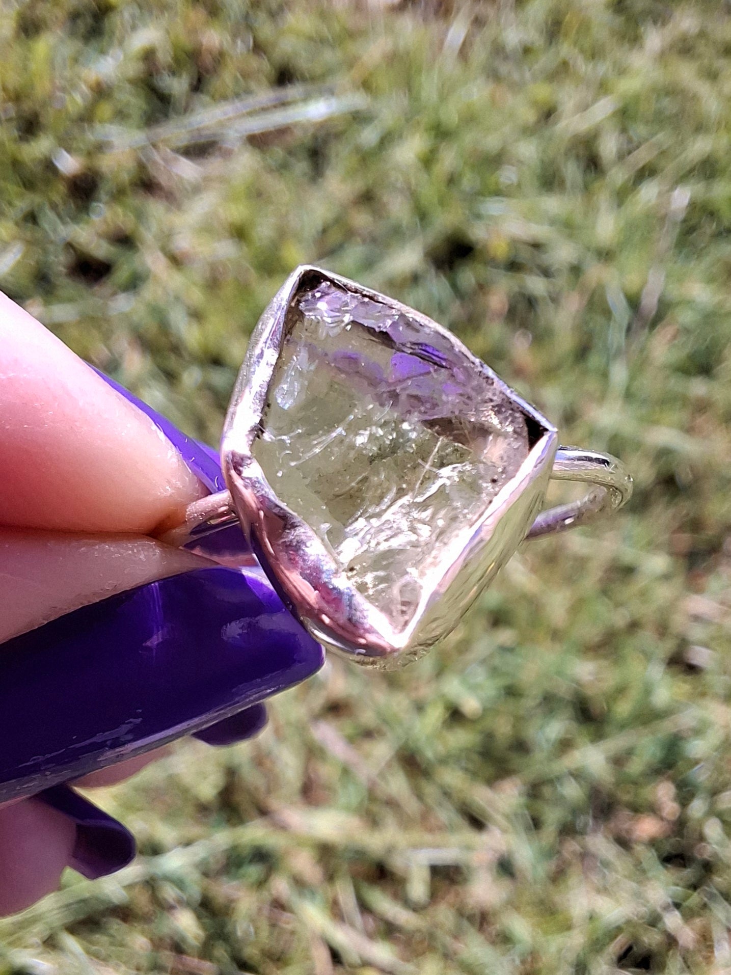 Libyan Desert Glass Ring, size T, 925 silver, Tektite (Ref: LR49)