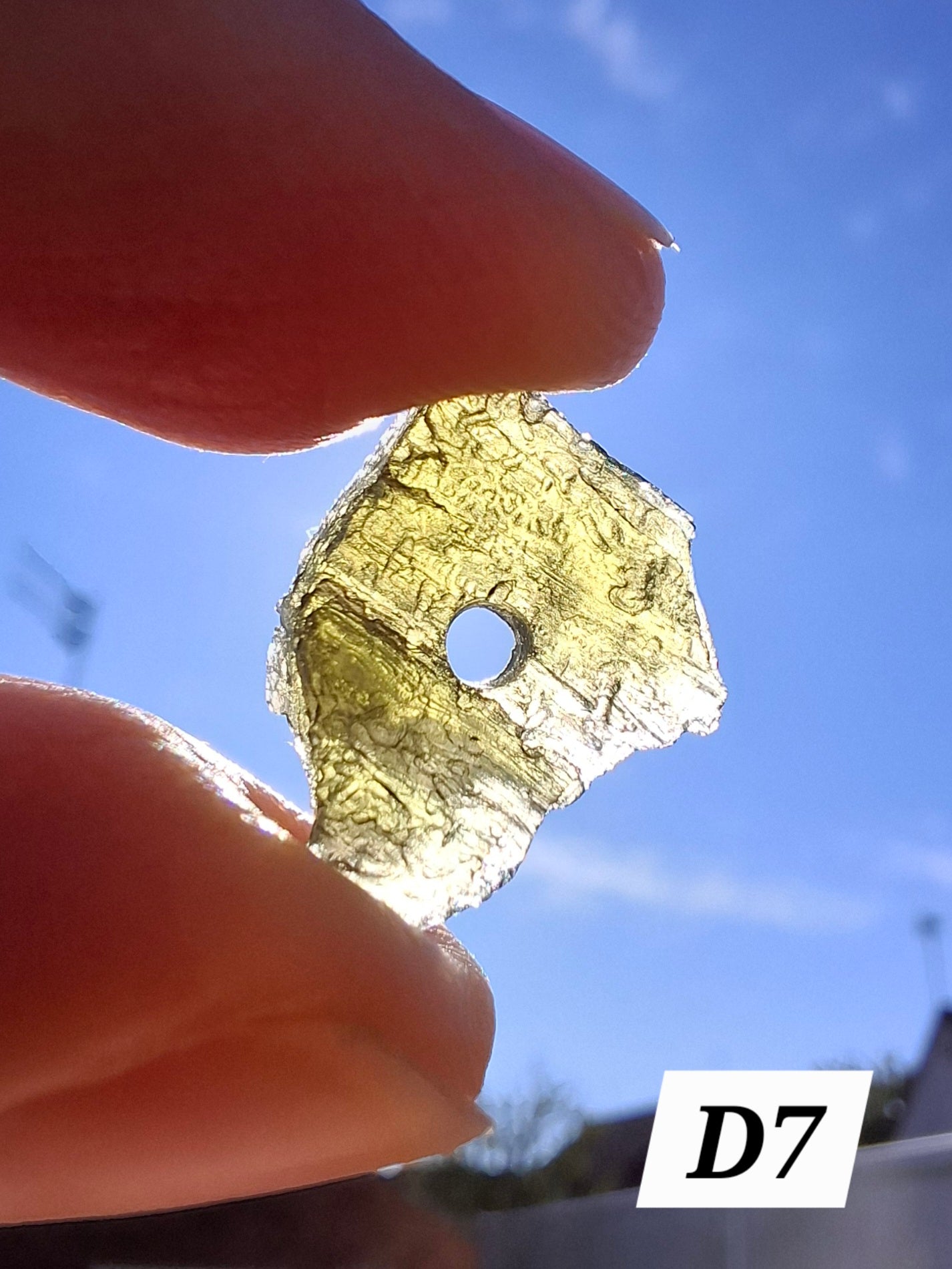 DRILLED, Moldavite Piece, 1.13g, Tektite (Ref: D7)