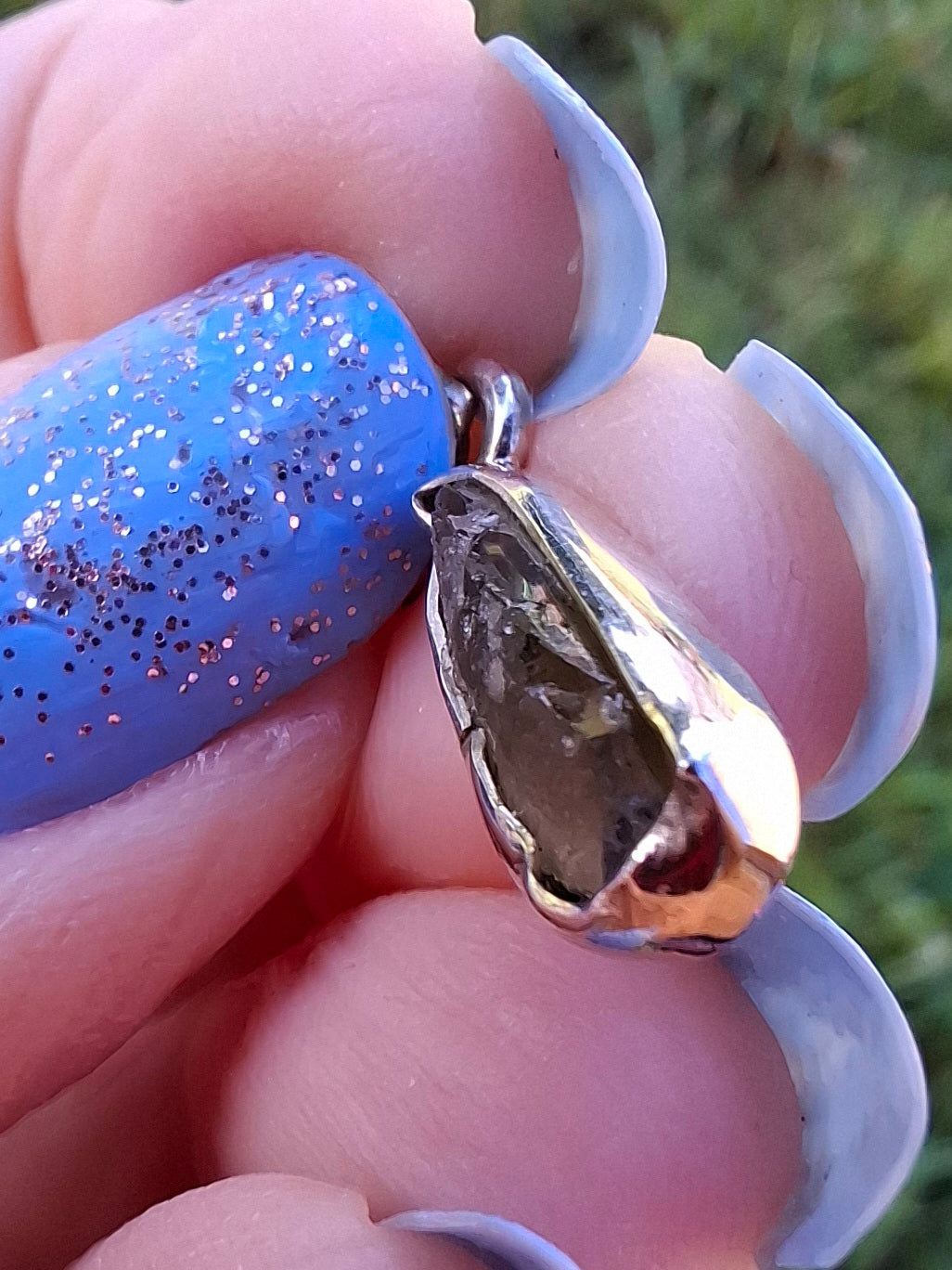 Moldavite Pendant, 925 Silver, Tektite (Ref: P95)