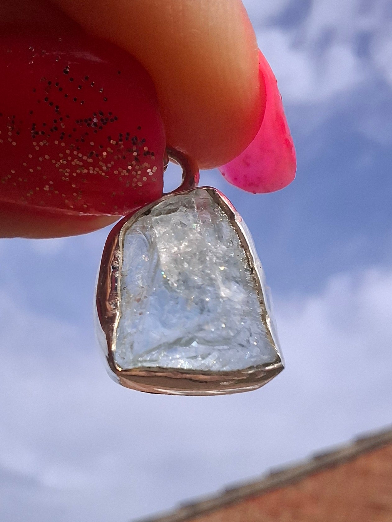 Aquamarine Pendant, 925 Silver, Crystal (Ref: AQ19)