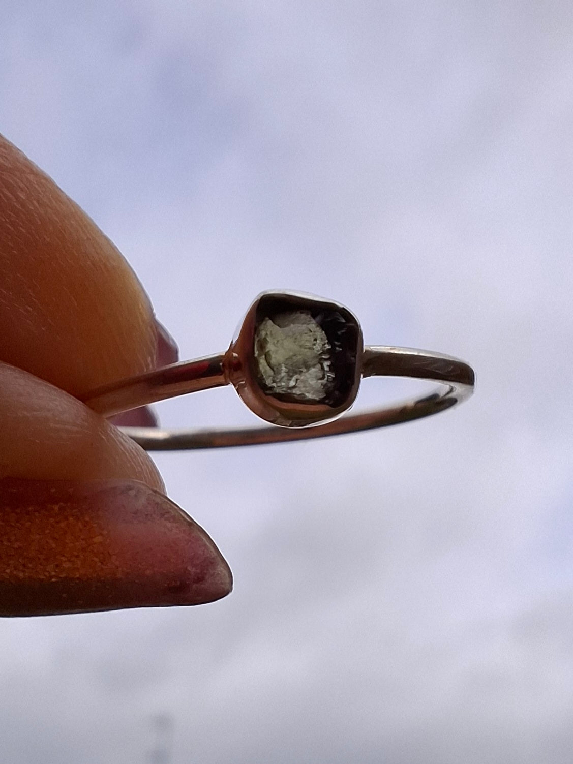Moldavite Ring, size large L/small M, 925 Silver, Tektite (Ref: R37)