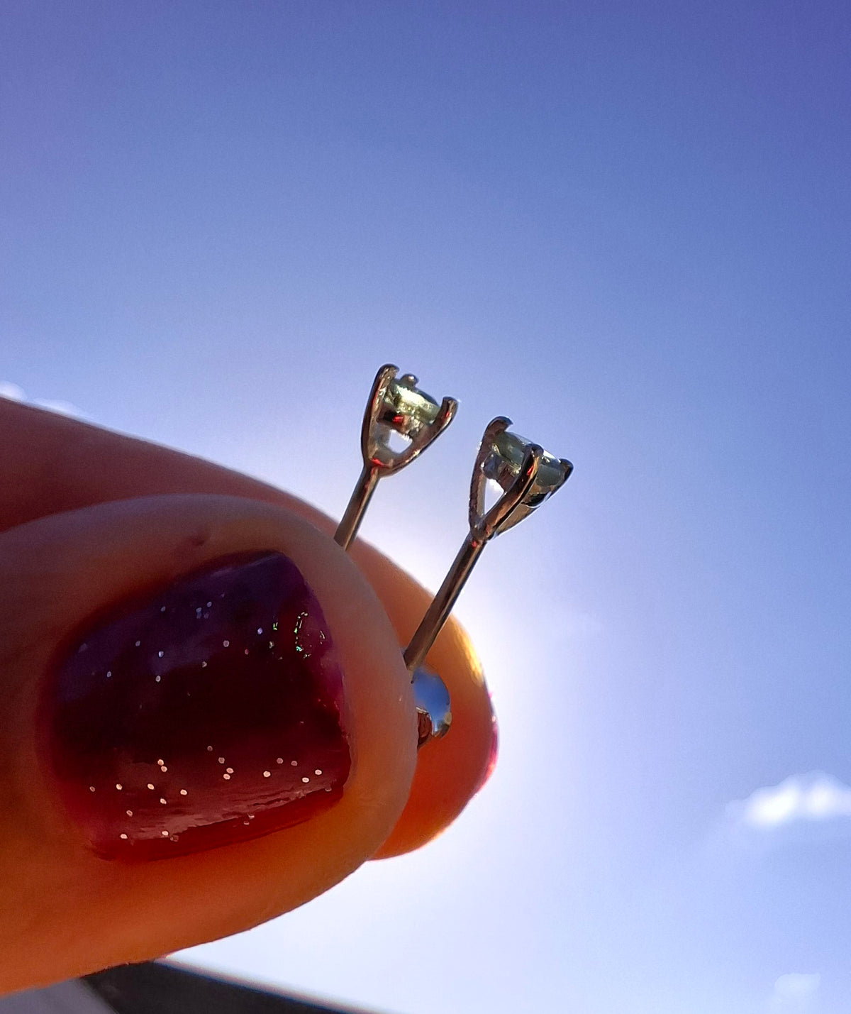 Moldavite (Faceted) 3mm STUD Earrings, 925 Silver (Ref: Pair 58)