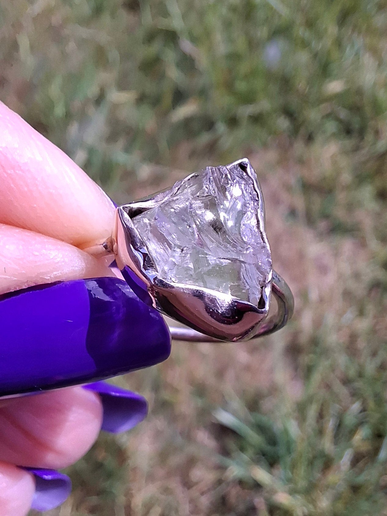 Libyan Desert Glass Ring, size large O, 925 Silver, Tektite (Ref: LR24)
