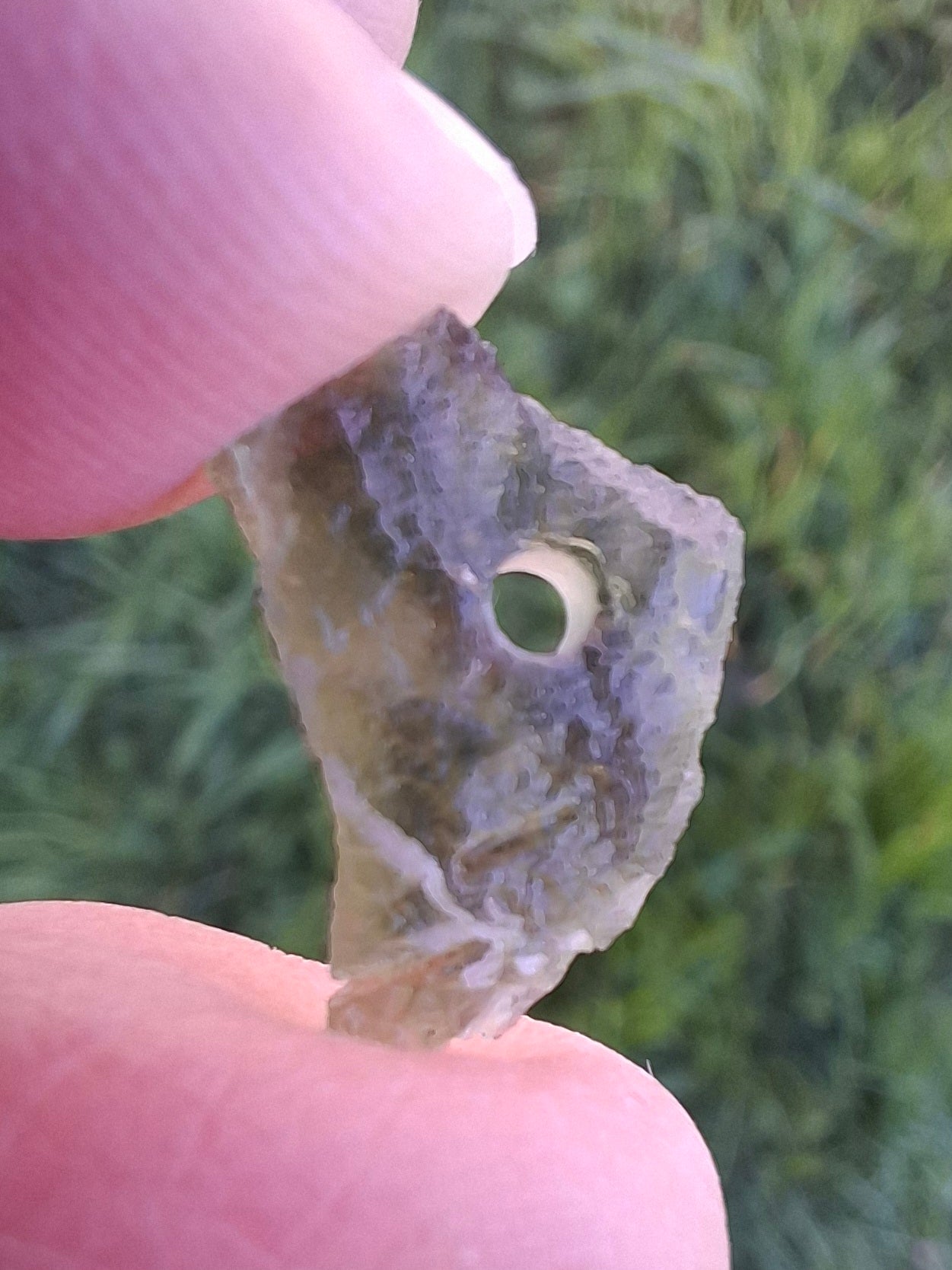 DRILLED, Moldavite Piece, 0.75g, Tektite (Ref: D23)
