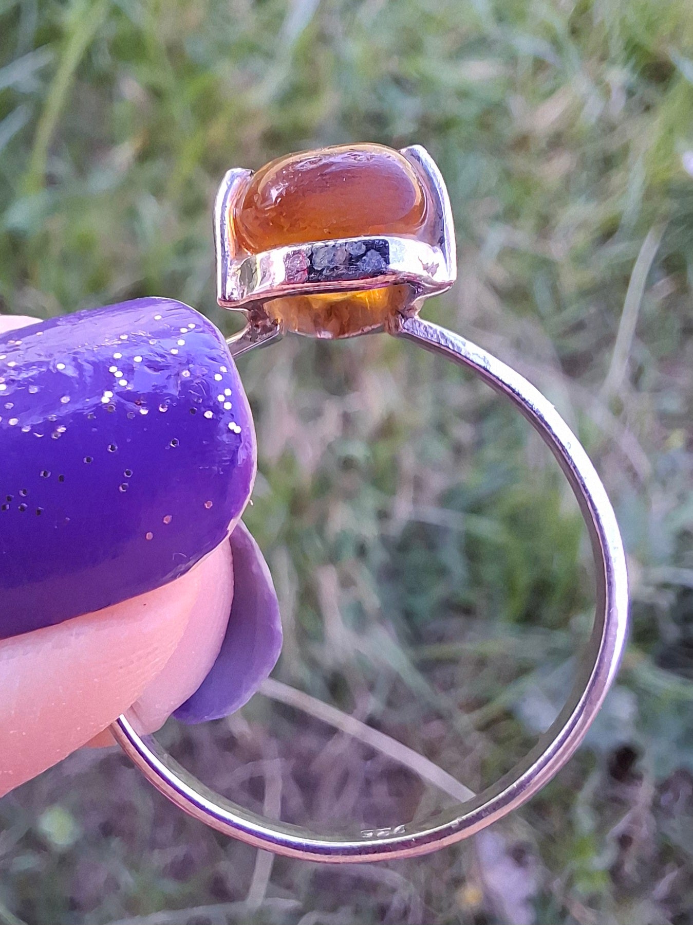 Baltic Amber Ring, size large V, 925 Silver, Fossil (Ref: AR24)