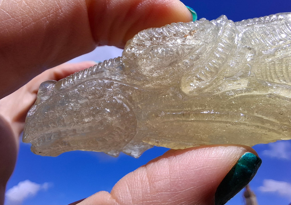 Libyan Desert Glass DRAGON HEAD carving, 48.11g, Tektite (Ref: Dragon4)