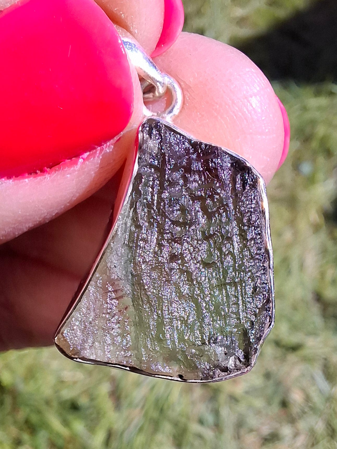Moldavite Pendant, 925 Silver, Tektite (Ref: P432)