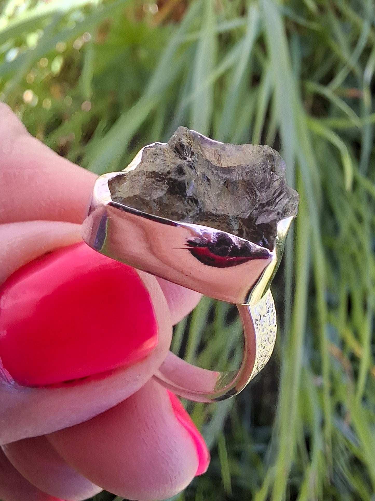 Moldavite Ring, size M, 925 Silver, Tektite (Ref: R307)