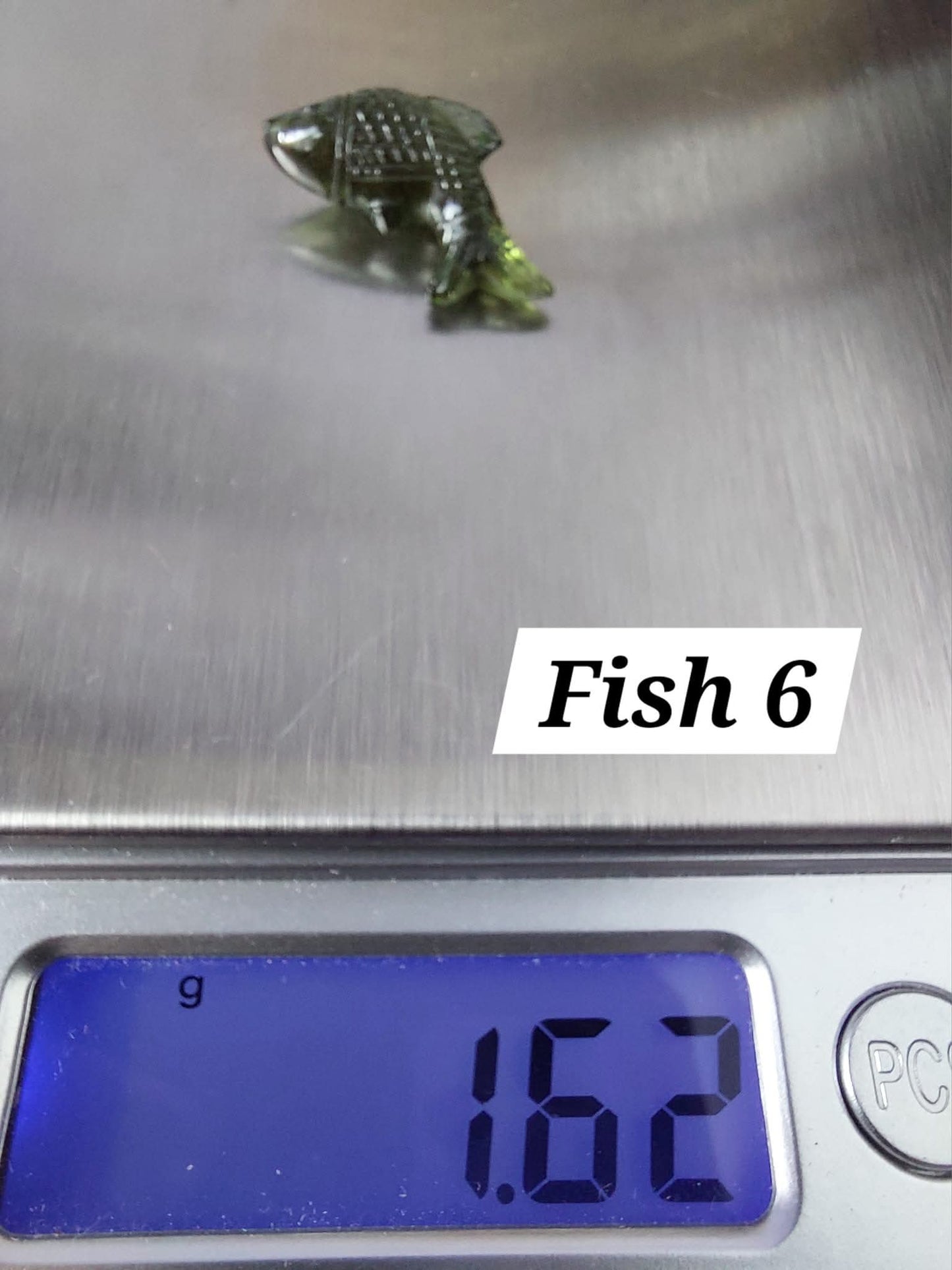 Moldavite FISH carving, 1.62g, Tektite (Ref: Fish6)