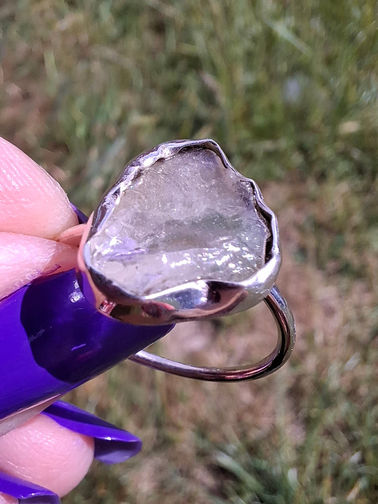 Libyan Desert Glass Ring, size large P, 925 Silver, Tektite (Ref: LR32)