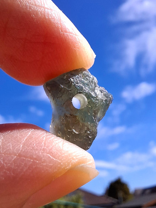 DRILLED Moldavite Piece, 1g, Tektite (Ref: D12)