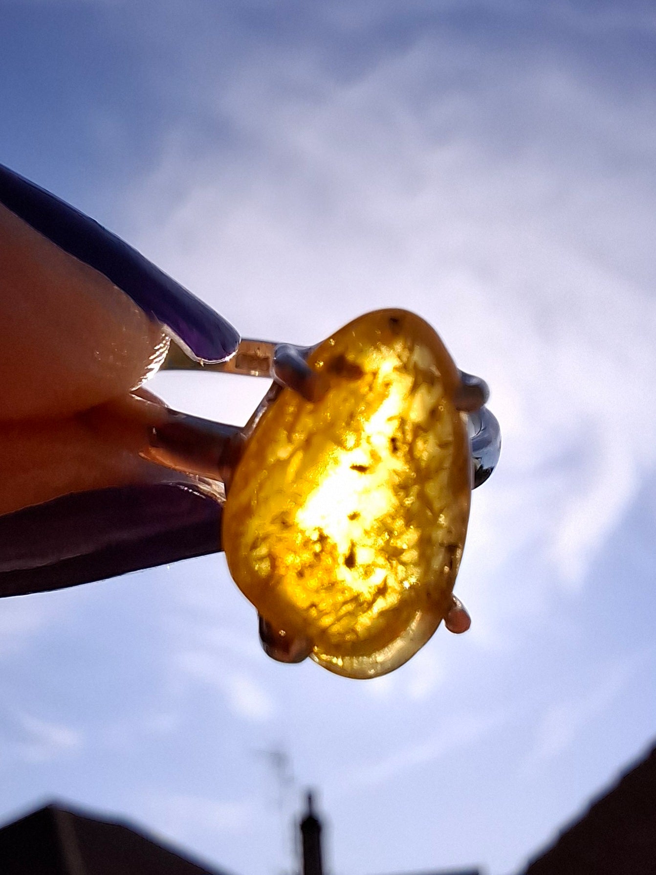 Baltic Amber Ring, size N. 925 Silver, Fossil (Ref: AR7)