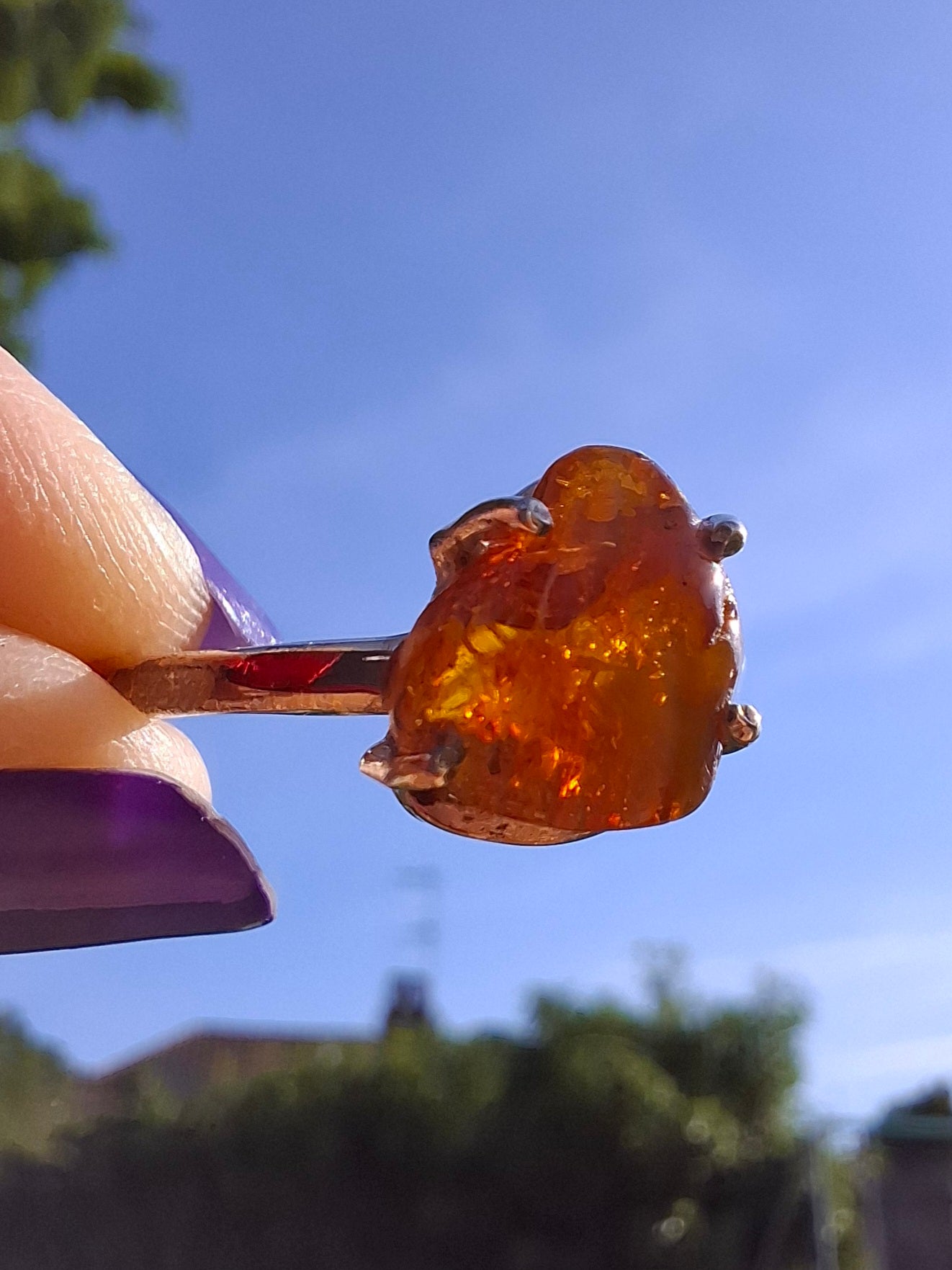 Baltic Amber Ring, size large X, 925 Silver, Fossil (Ref: AR34)