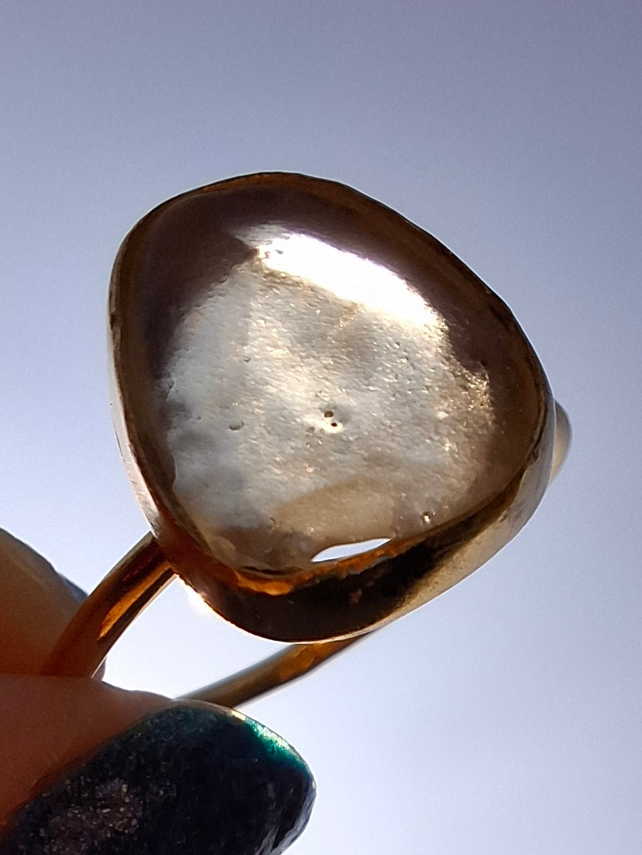 Libyan Desert Glass Ring, 14K GOLD Plated, size large Q, Tektite (Ref: LR80)