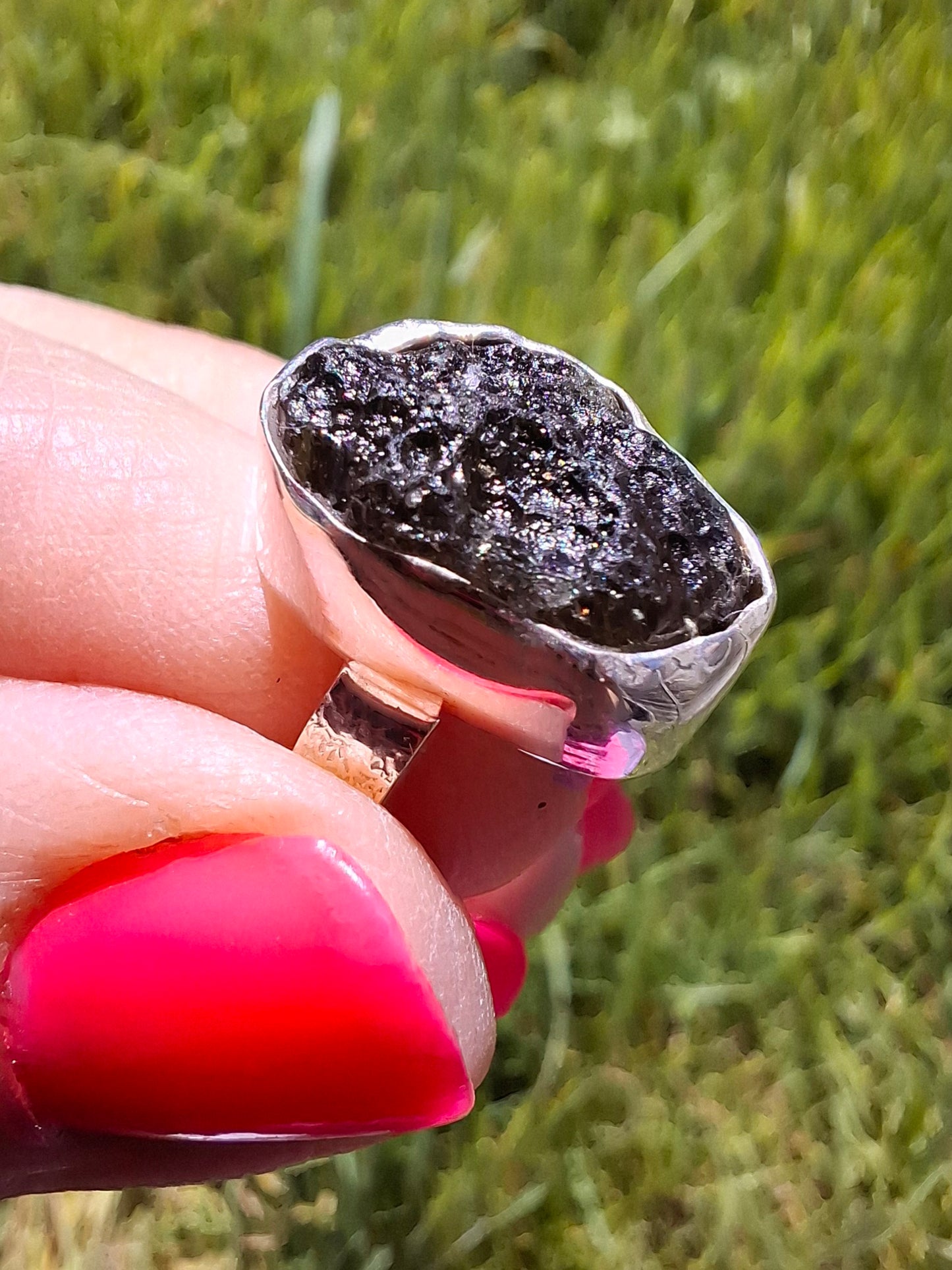 Moldavite Ring, size I, 925 Silver, Tektite (Ref: R296)