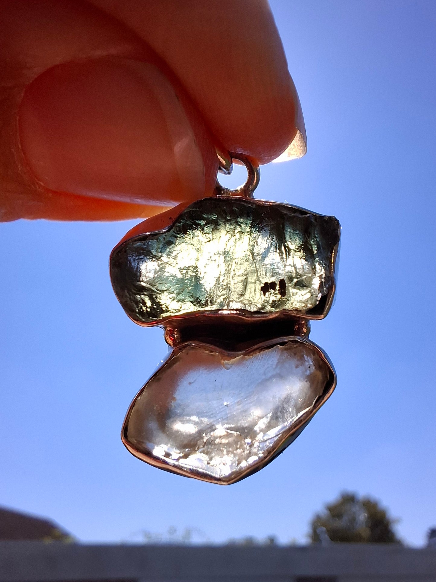 Moldavite & Libyan Desert Glass Pendant, 925 Silver, Tektite (Ref: MLP5)