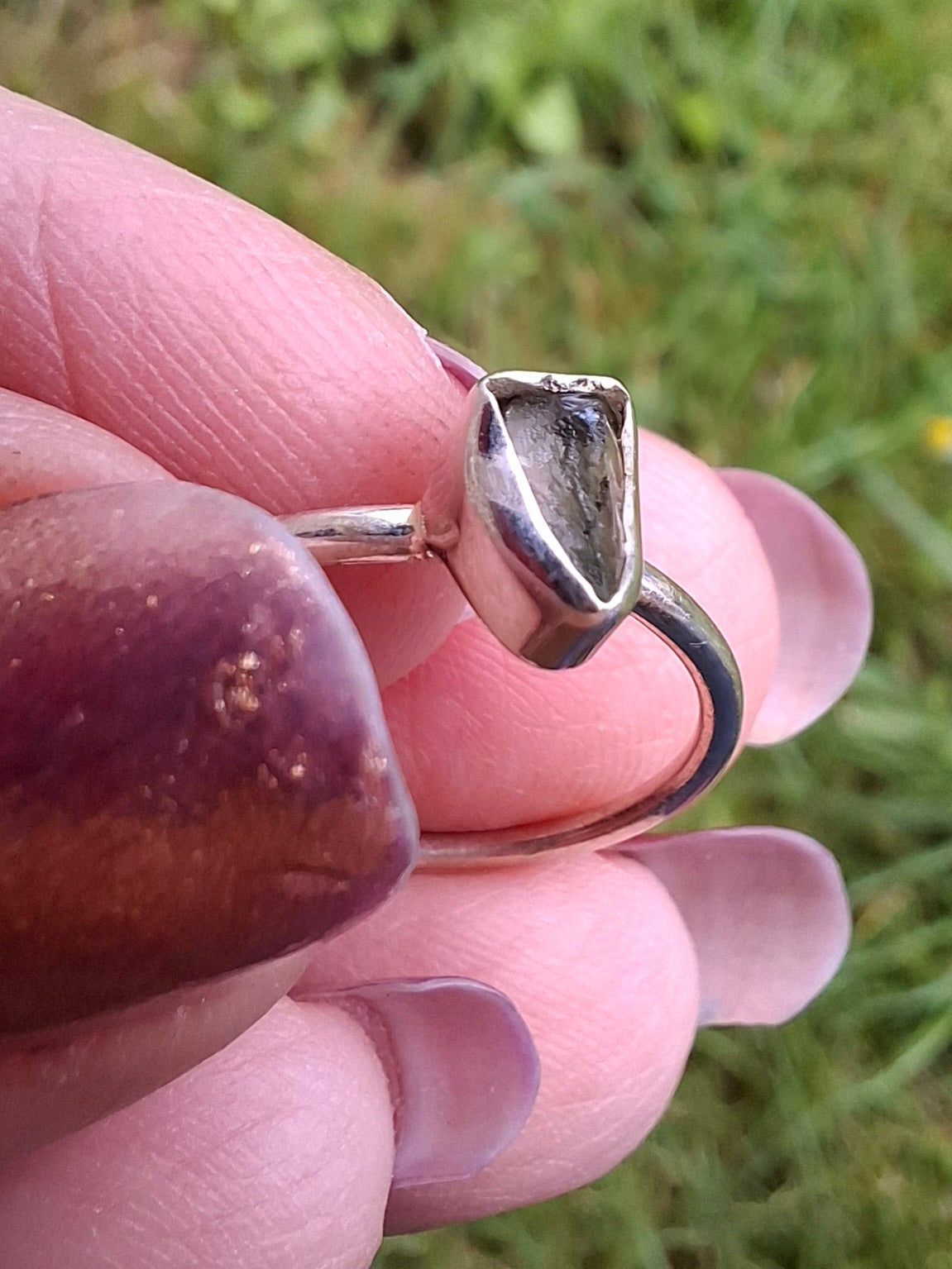 Moldavite Ring, size small L, 925 Silver, Tektite (Ref: R62)