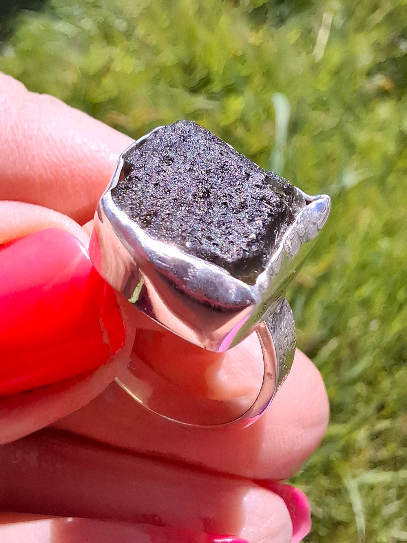 Moldavite Ring, size M/N, 925 Silver, Tektite (Ref: R308)