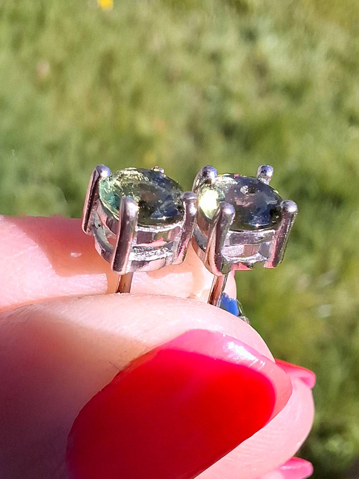Moldavite (faceted) 5mm STUD EARRINGS, 925 Silver, Tektite (Ref: Pair17)
