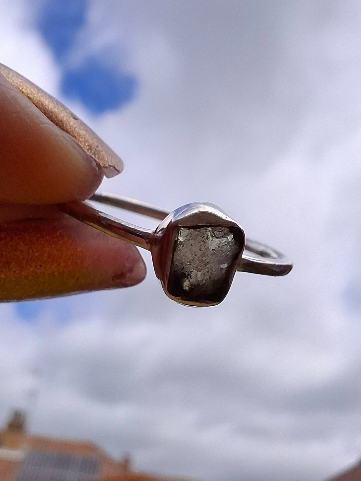 Moldavite Ring, size small Q, 925 Silver, Tektite (Ref: R44)