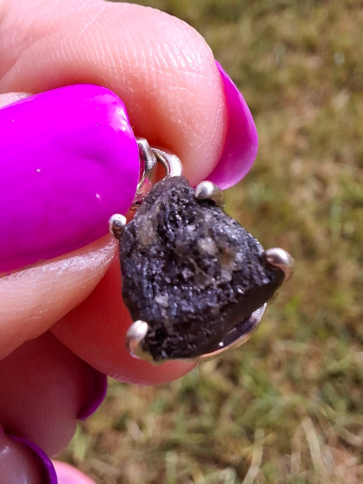 Moldavite Claw Pendant, 925 Silver, Tektite (Ref: P18)