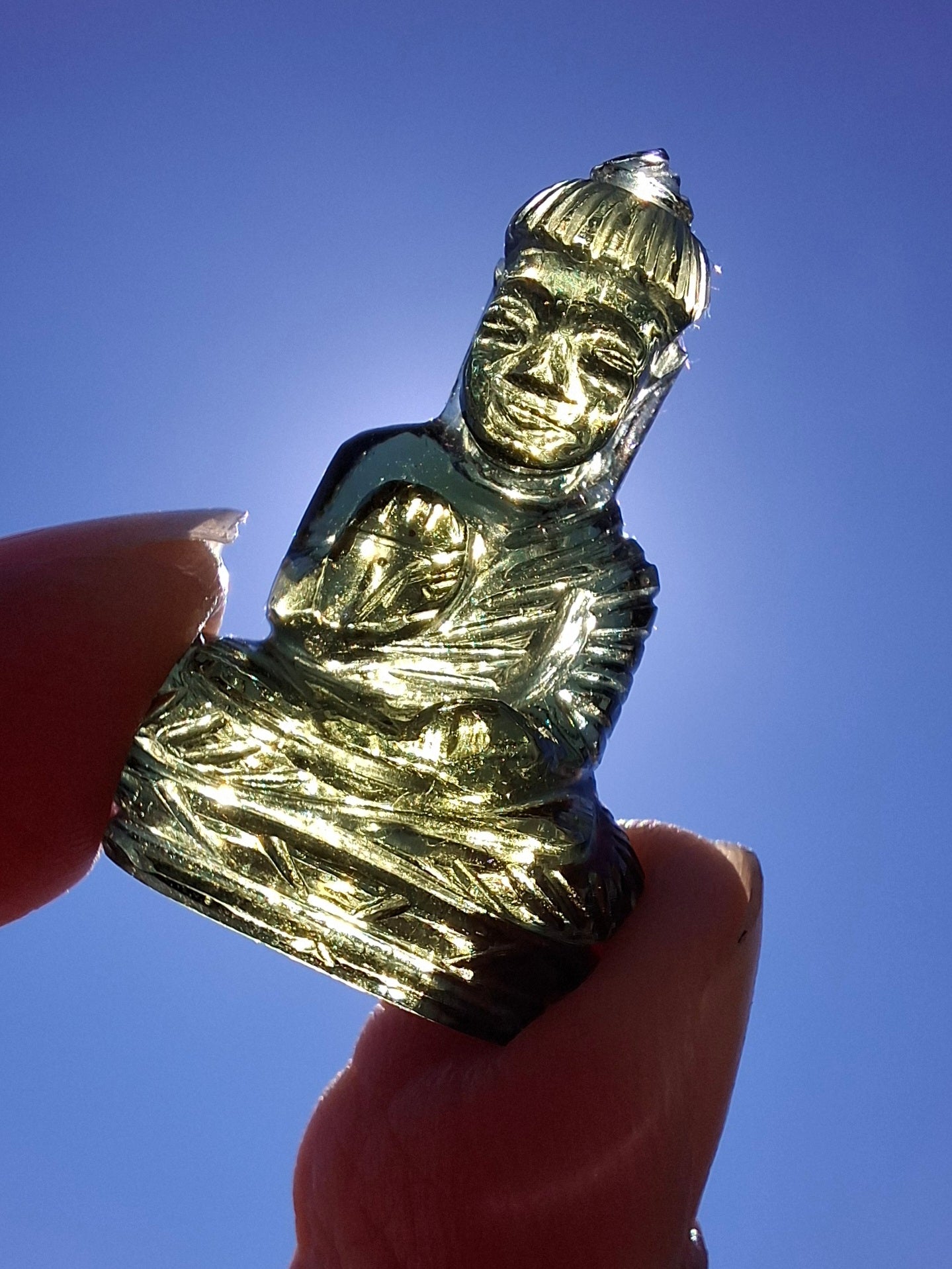 Moldavite BUDDHA Carving, 4.23g, Tektite (Ref: Buddha6)