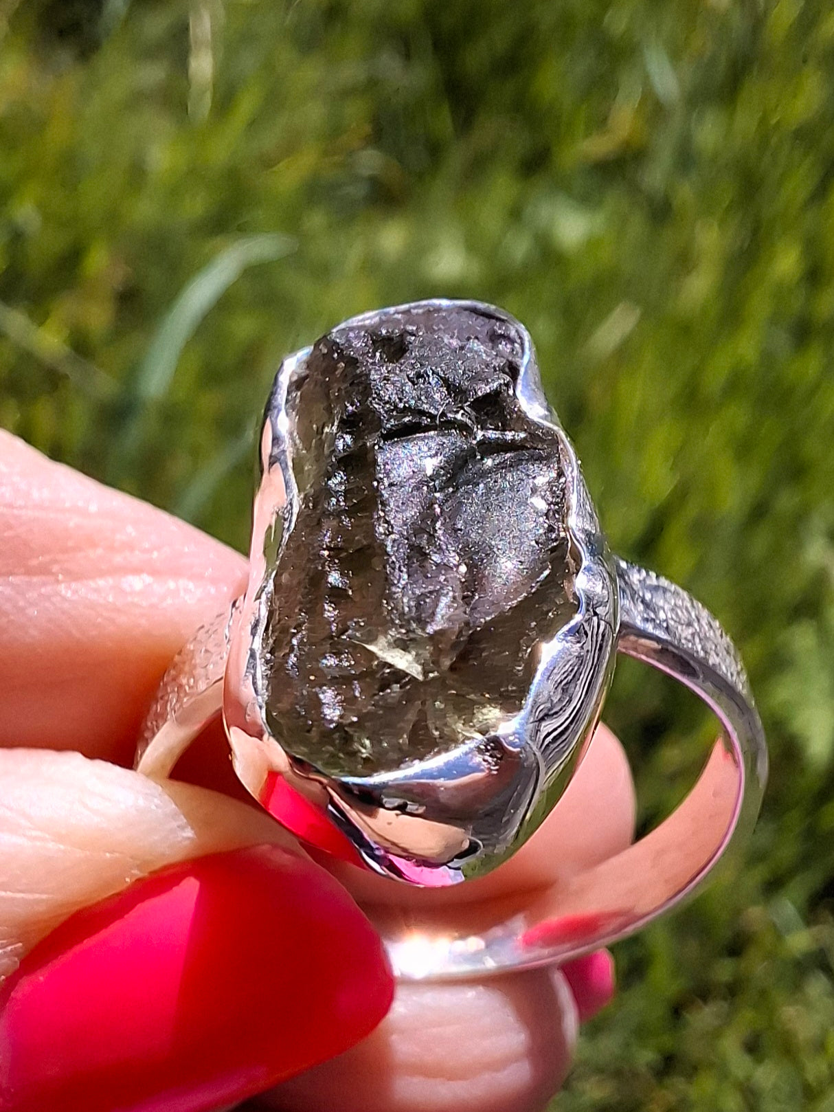 Moldavite Ring, size Y, 925 Silver, Tektite (Ref: R330)