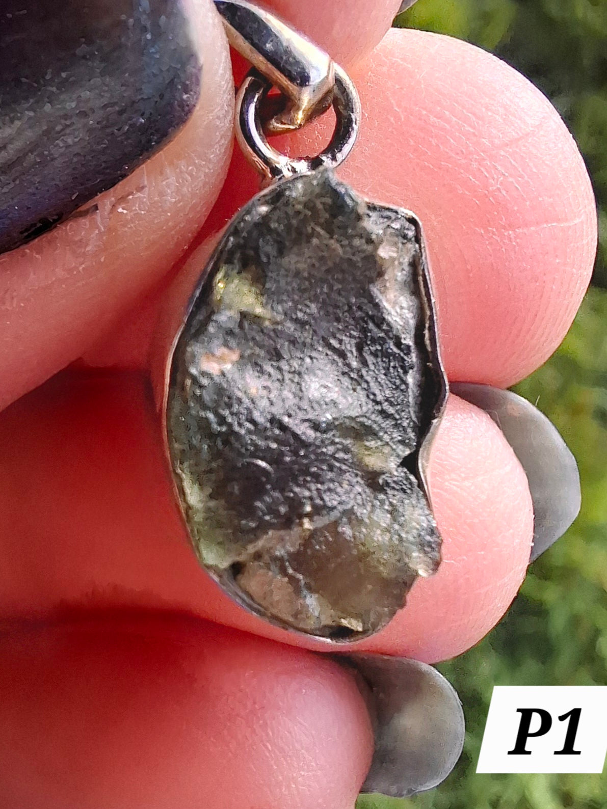 Moldavite PENDANT, 925 Silver, Tektite (Ref: P1)