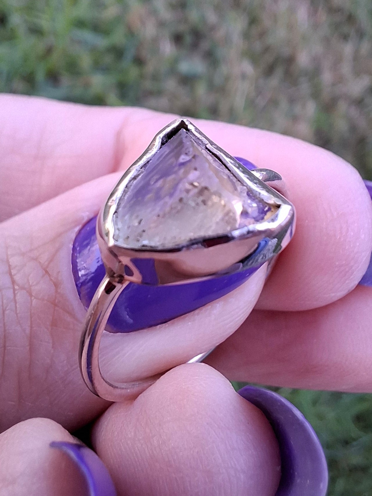 Libyan Desert Glass Ring, size small R, 925 Silver, Tektite (Ref: LR39)