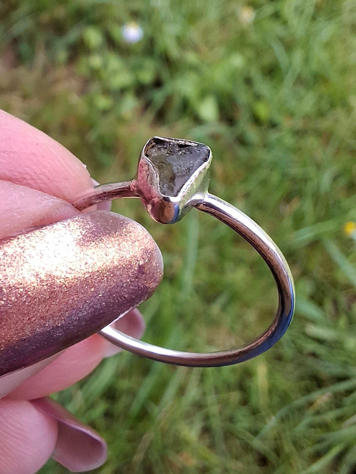 Moldavite Ring, size Q, 925 Silver, Tektite (Ref: R46)