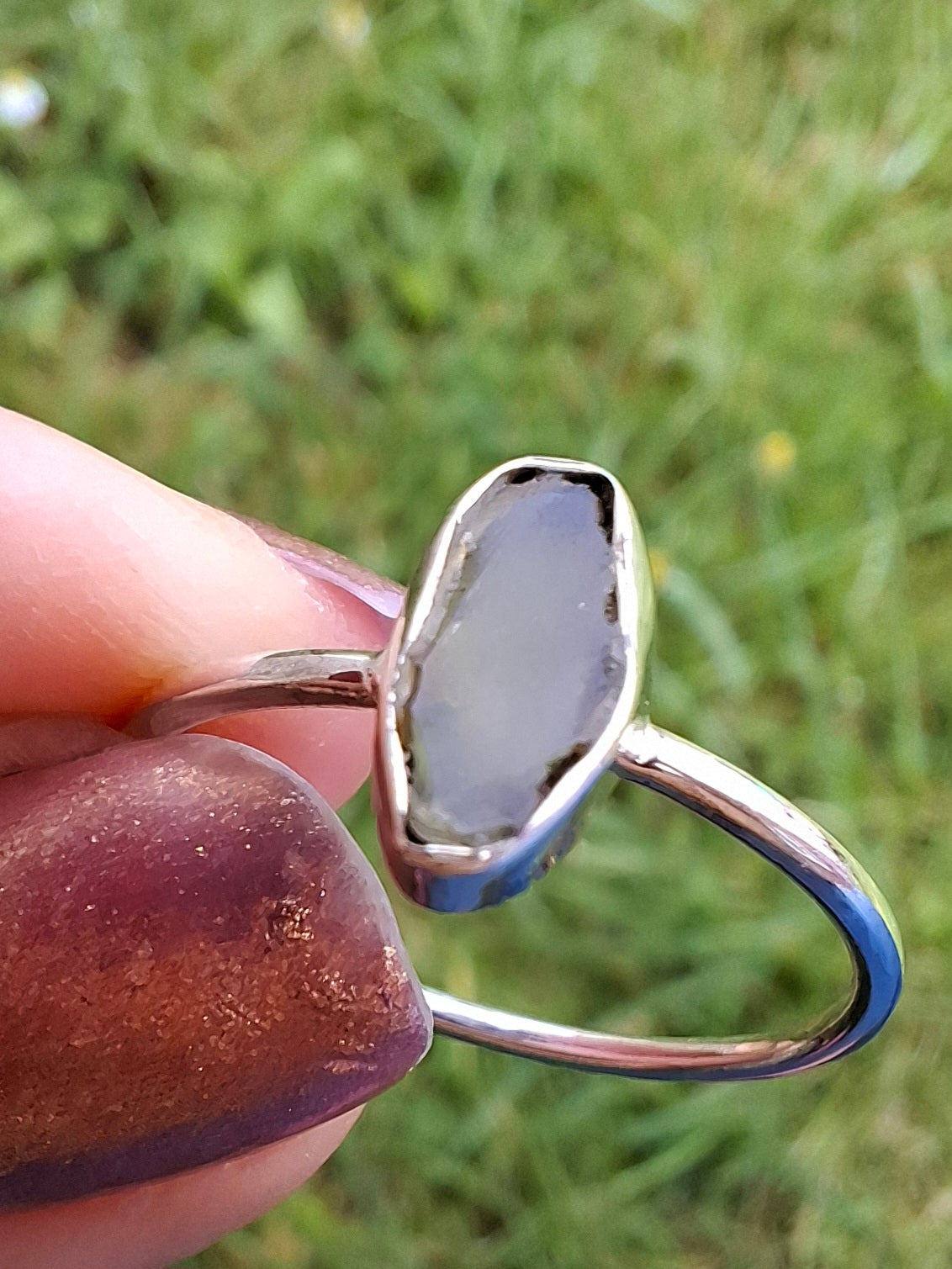 Moldavite Ring, size large R, 925 Silver, Tektite (Ref: R48)