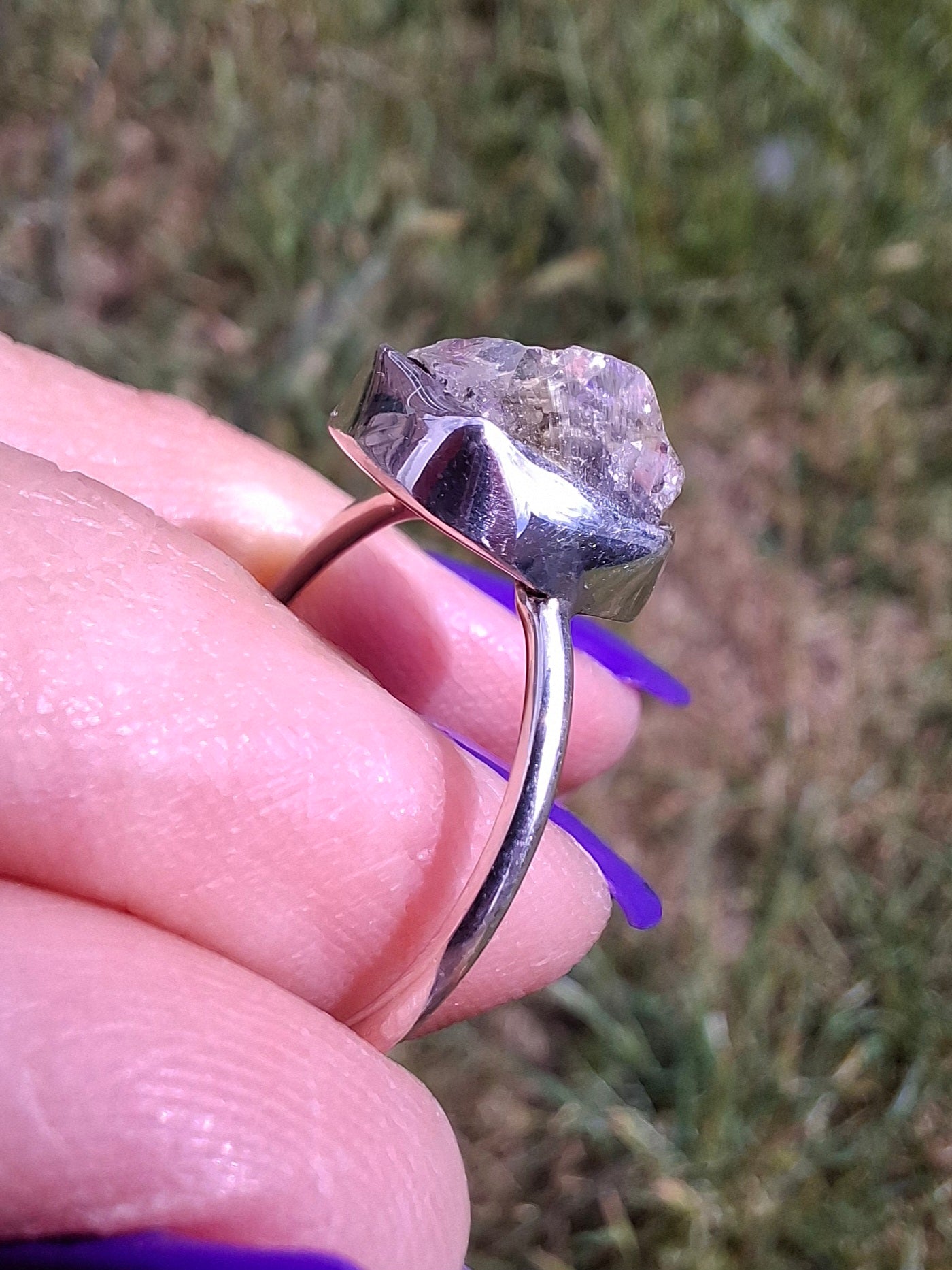 Libyan Desert Glass Ring, size large O, 925 Silver, Tektite (Ref: LR22)