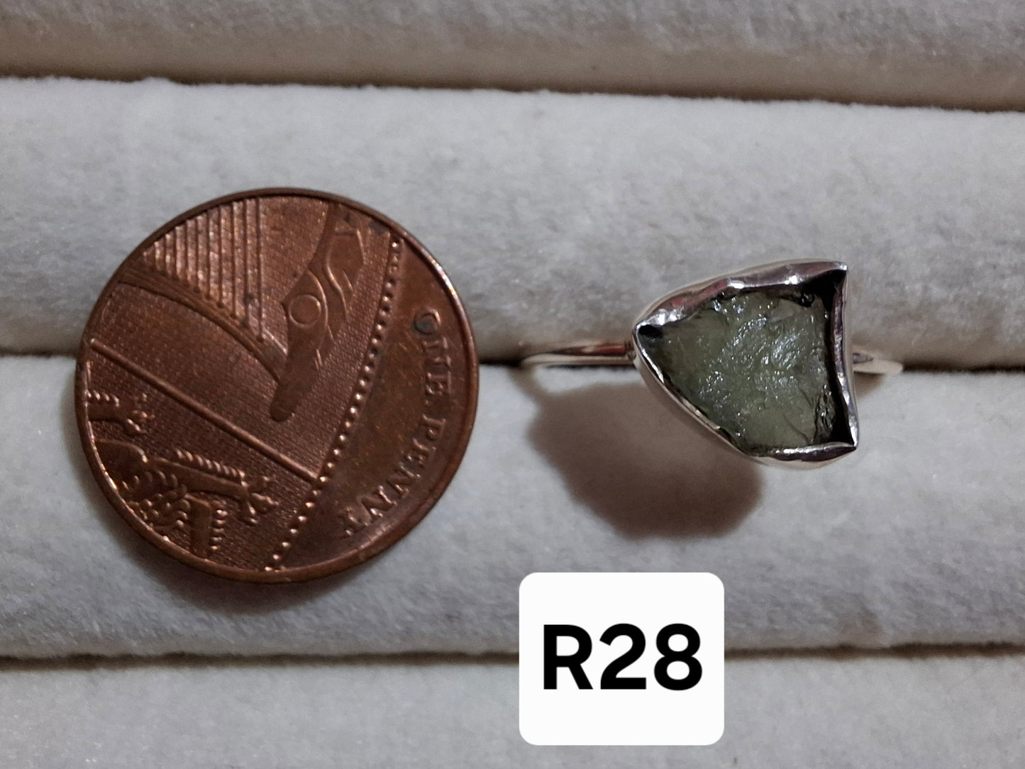 Moldavite Ring, size large T, 925 Silver, Tektite (Ref: R28)