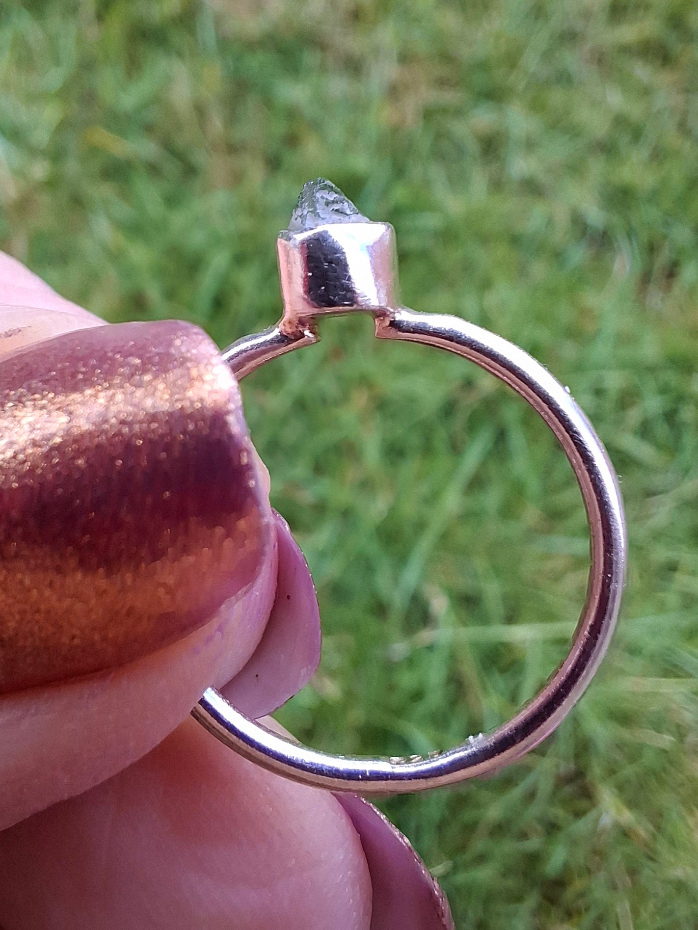 Moldavite Ring, size M, 925 Silver, Tektite (Ref: R31)