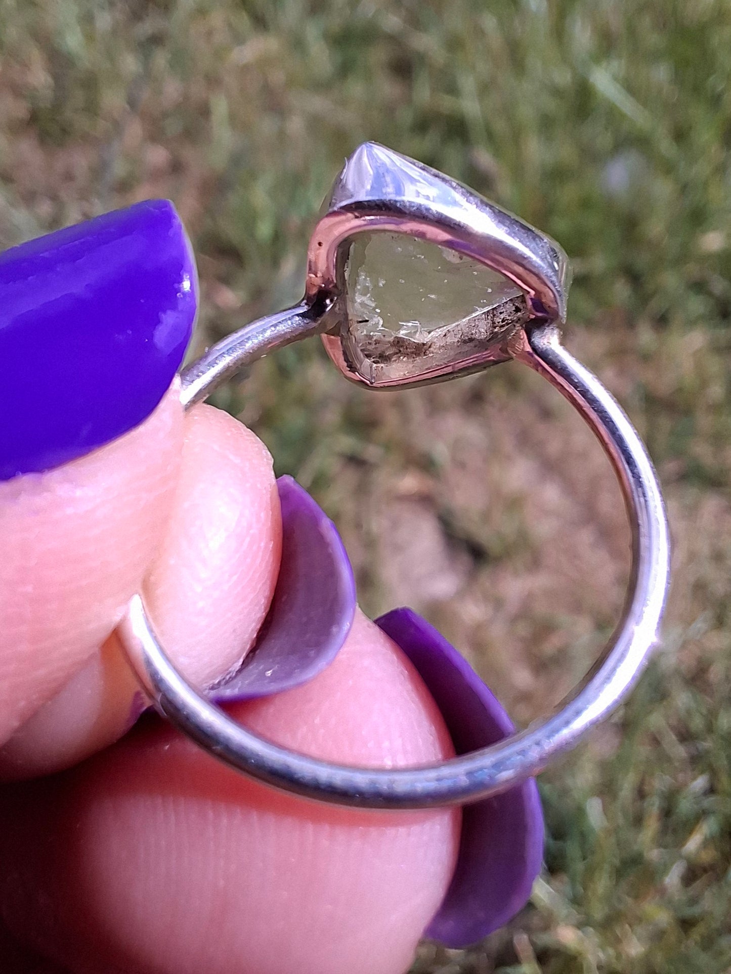 Libyan Desert Glass Ring, size small M, 925 Silver, Tektite (Ref: LR19)