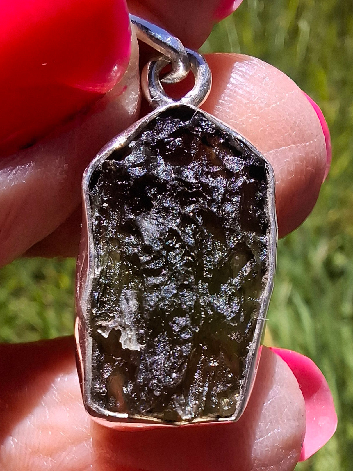 Moldavite Pendant, 925 Silver, Tektite (Ref: P442)