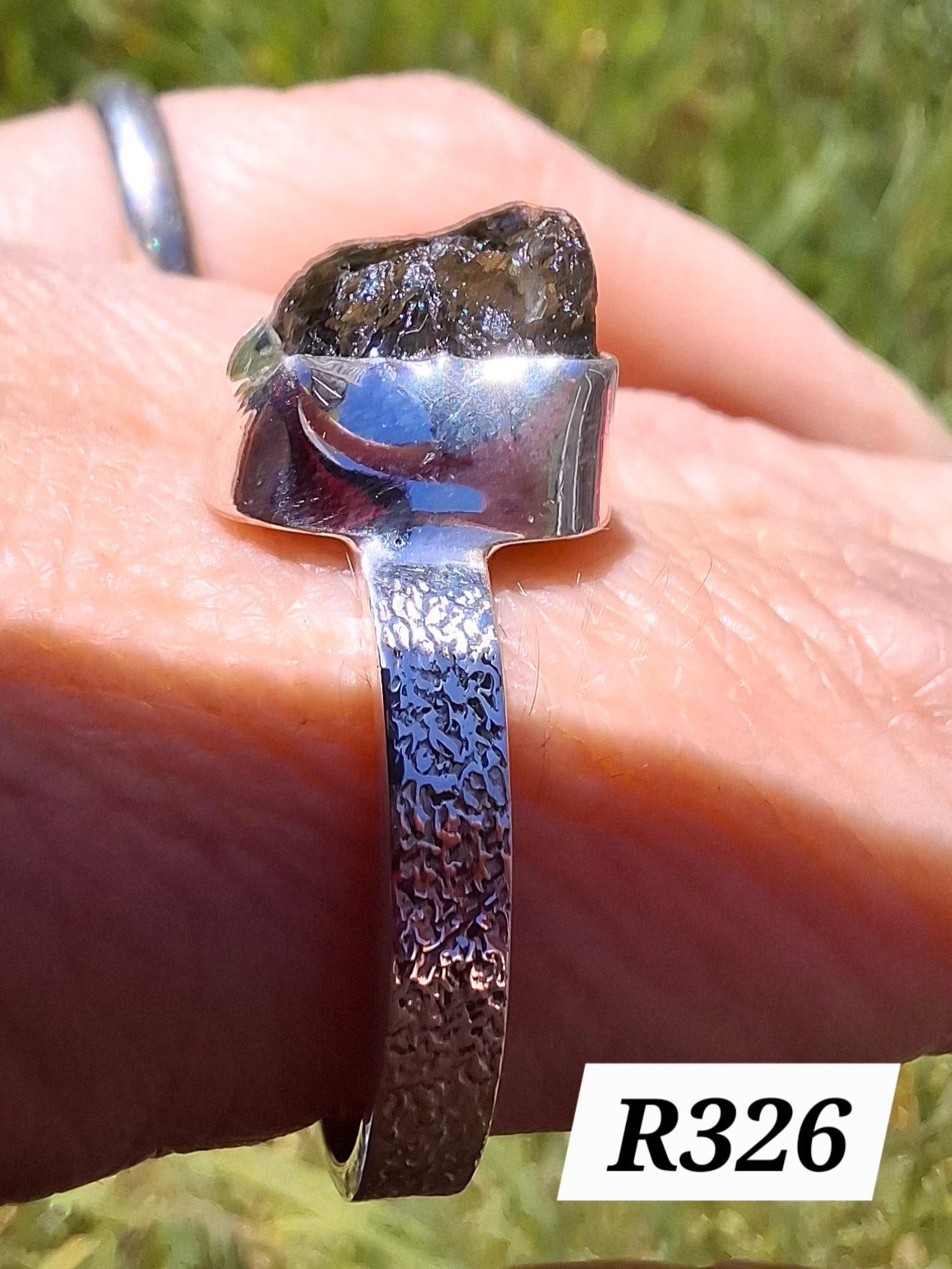 Moldavite Ring, size V, 925 Silver, Tektite (Ref: R326)