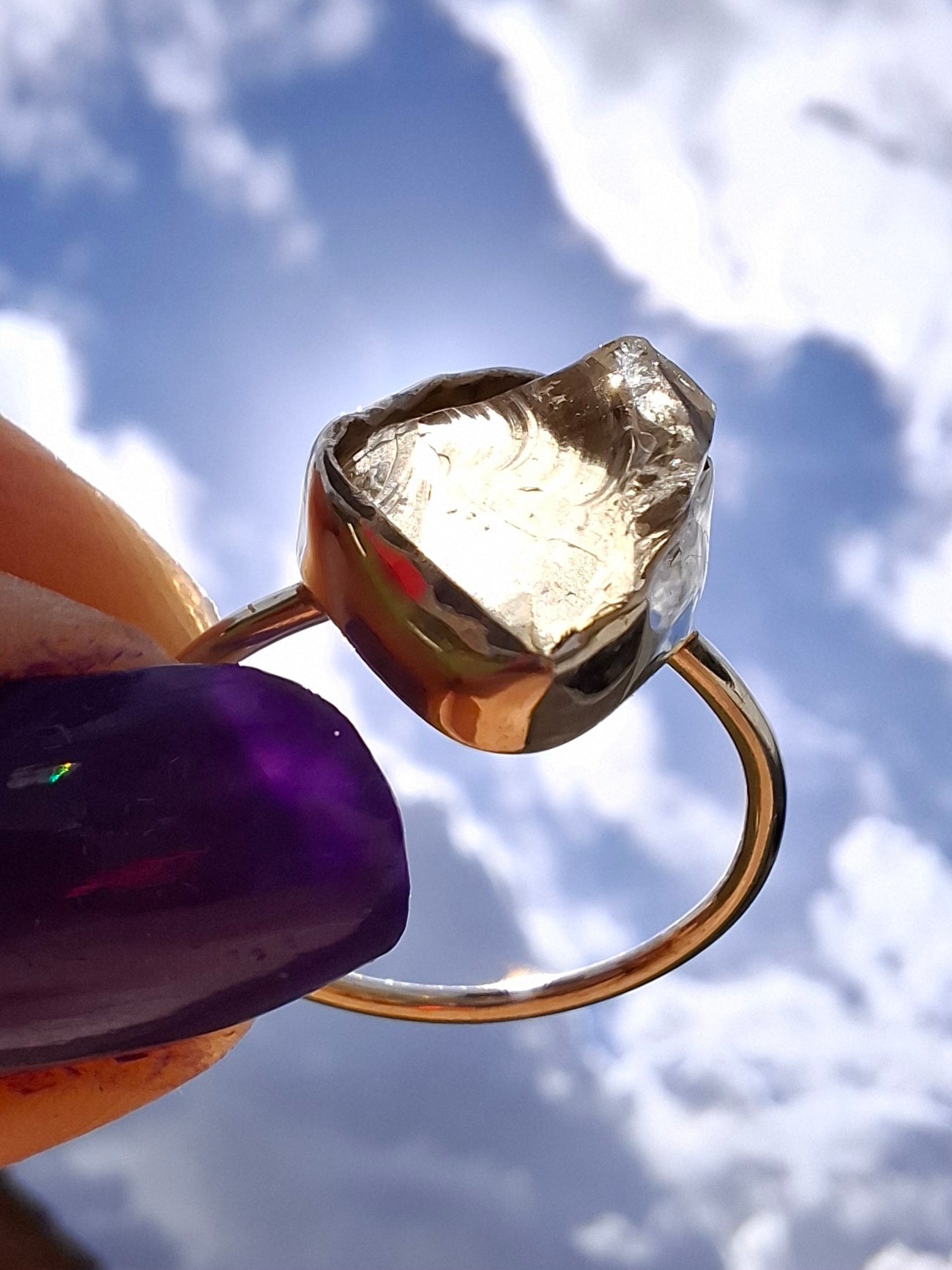 Libyan Desert Glass Ring, size large S/small T, 925 Silver, Tektite (Ref: LR47)