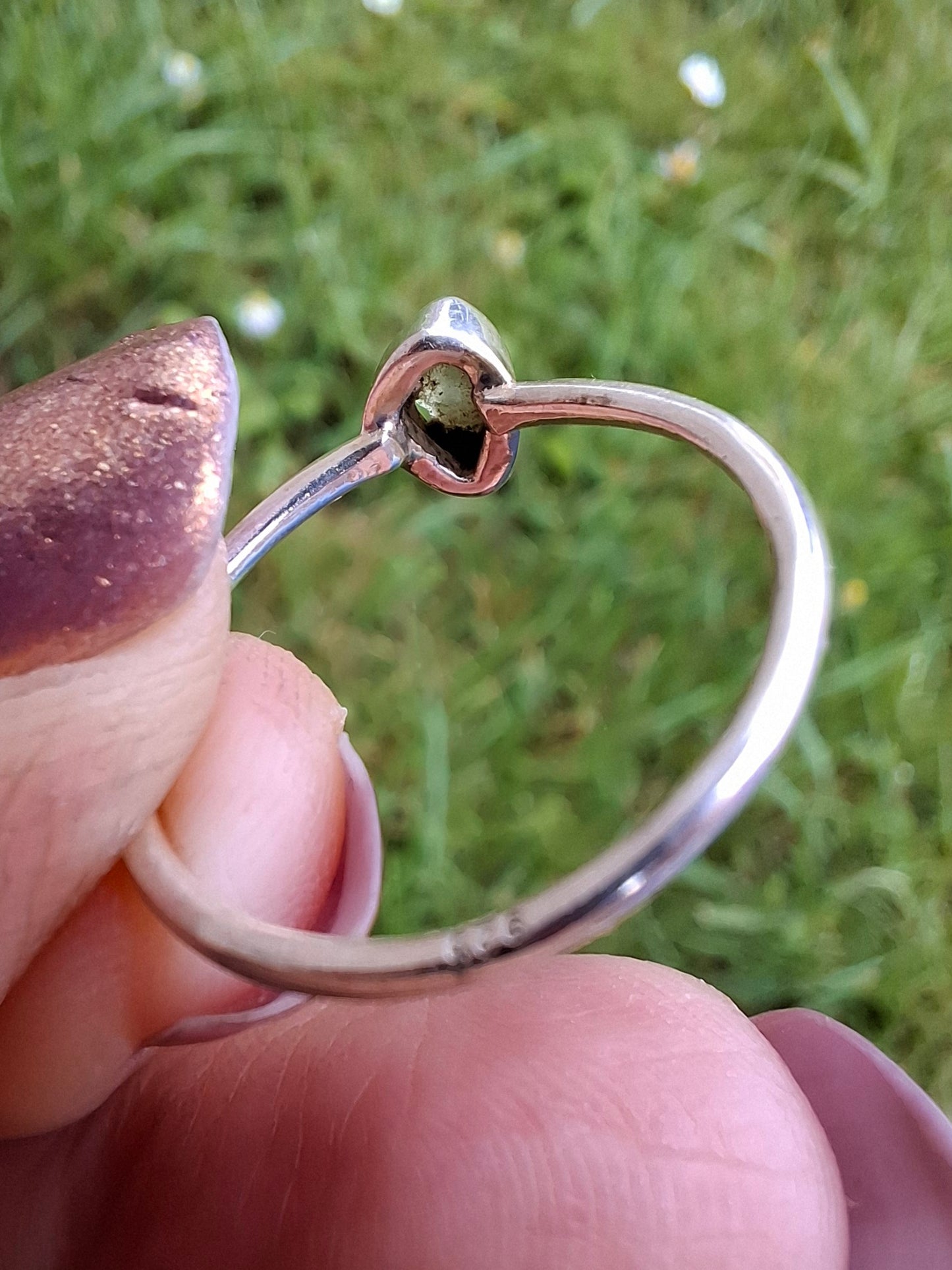 Moldavite Ring, size large M, 925 Silver, Tektite (Ref: R51)