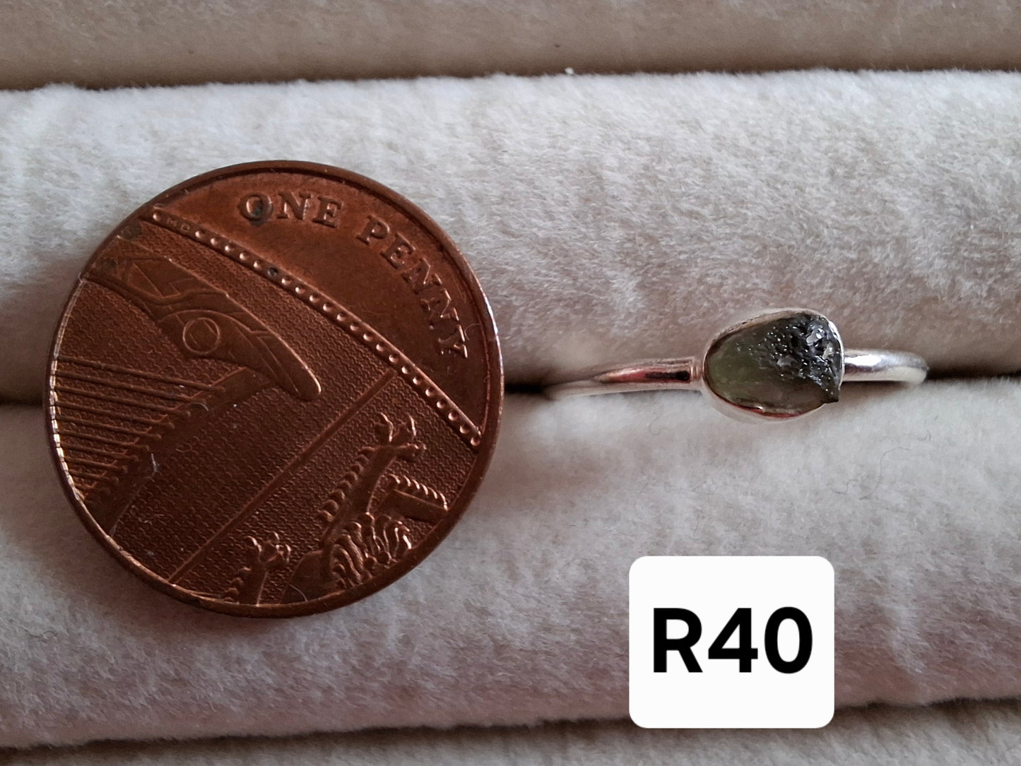 Moldavite Ring, size large M/small N, 925 Silver, Tektite (Ref: R40)